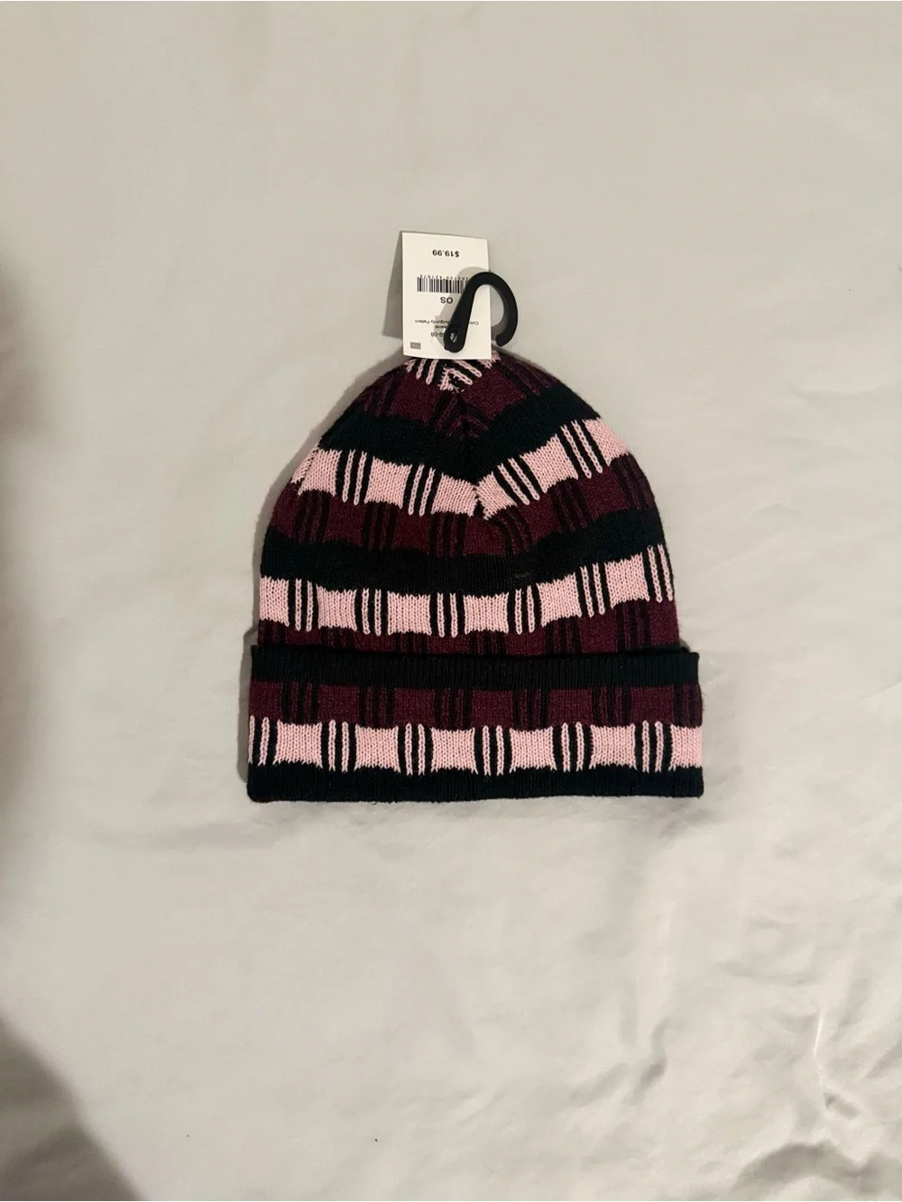 Striped Knit Beanie Hat - Pink & Burgundy (NWT)